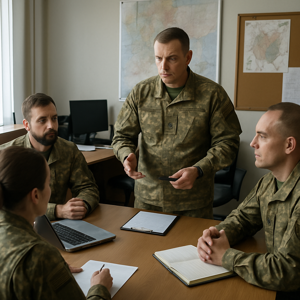 military briefing in an office
